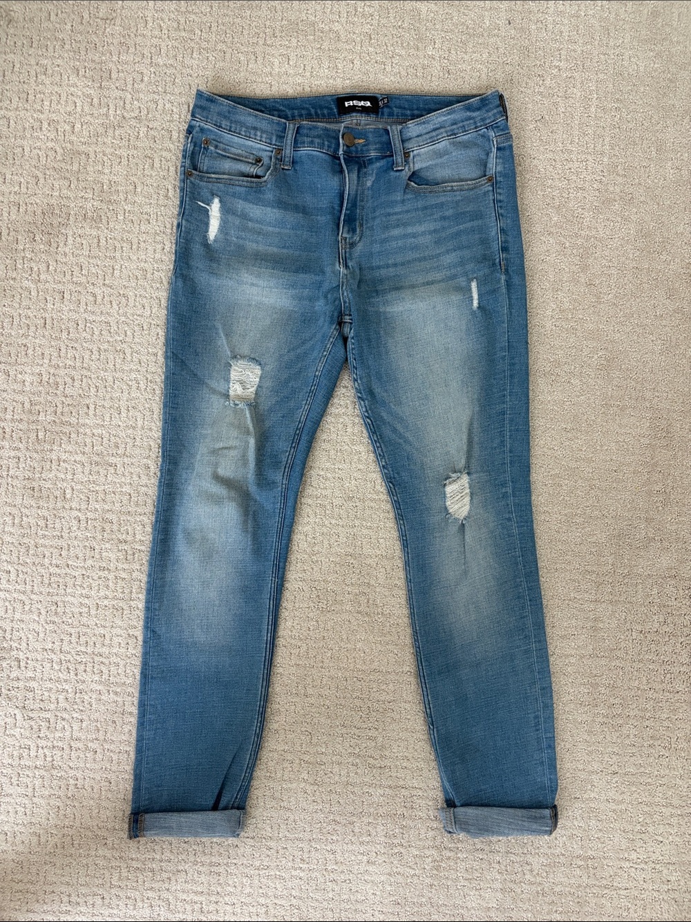 RSQ Men’s Skinny Jeans in Light Blue Distressed Wash